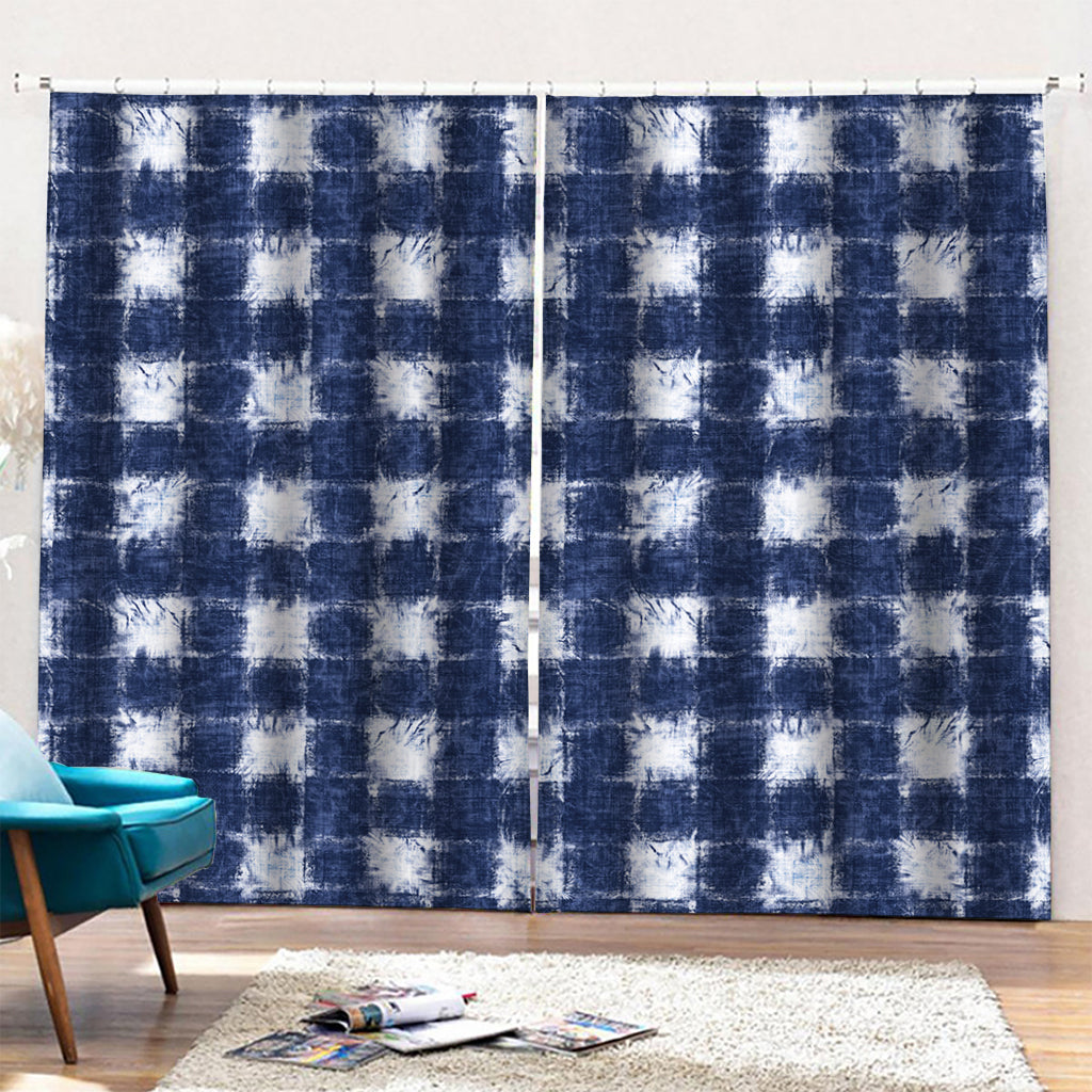 Shibori Grid Pattern Print Pencil Pleat Curtains