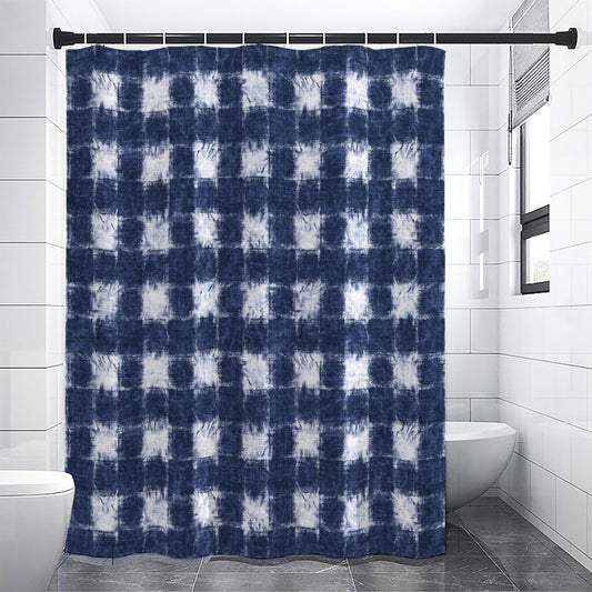 Shibori Grid Pattern Print Premium Shower Curtain