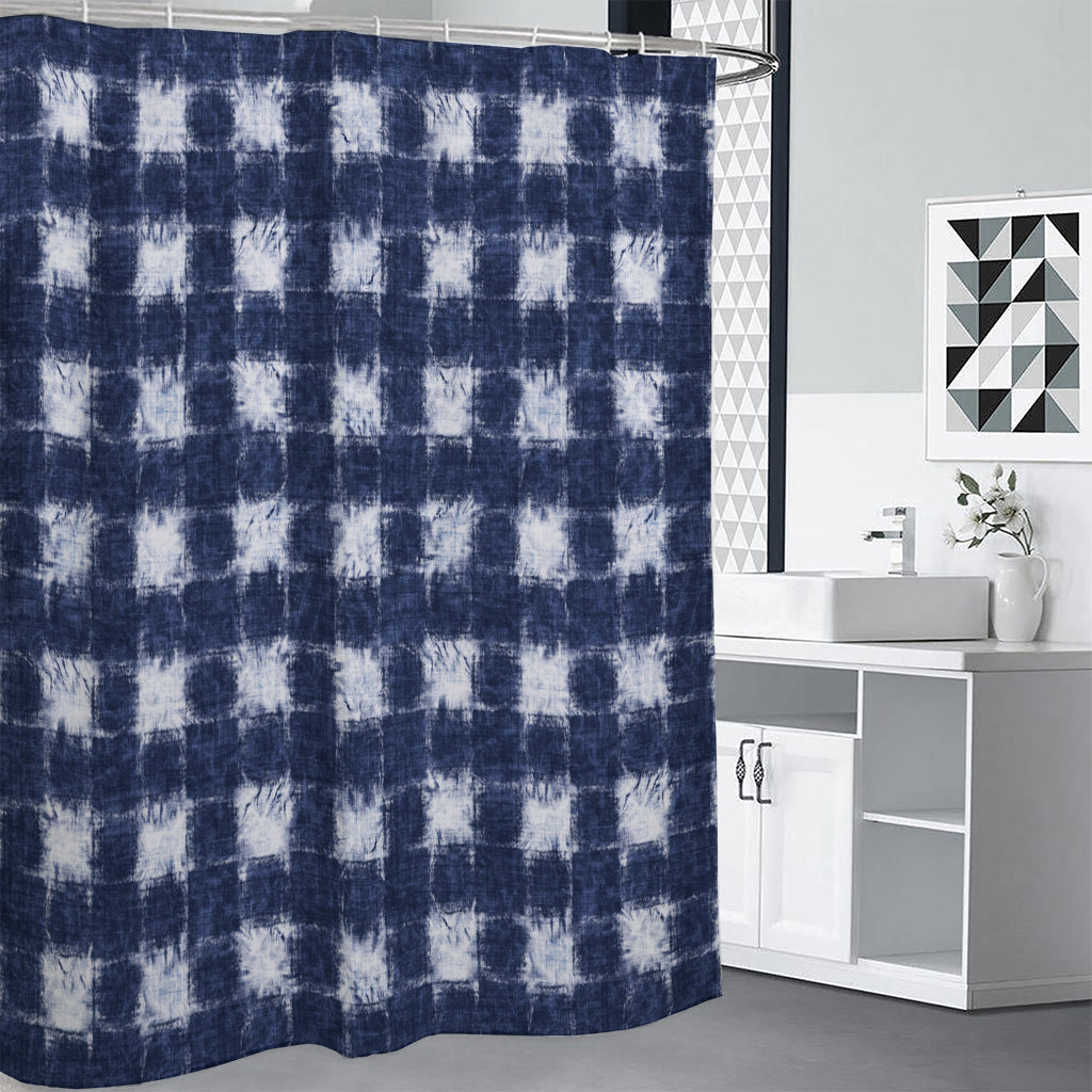 Shibori Grid Pattern Print Premium Shower Curtain