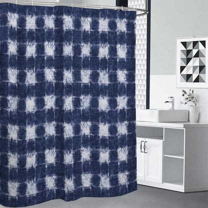 Shibori Grid Pattern Print Premium Shower Curtain