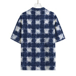 Shibori Grid Pattern Print Rayon Hawaiian Shirt