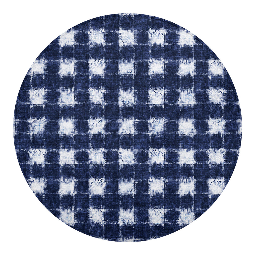 Shibori Grid Pattern Print Round Blanket
