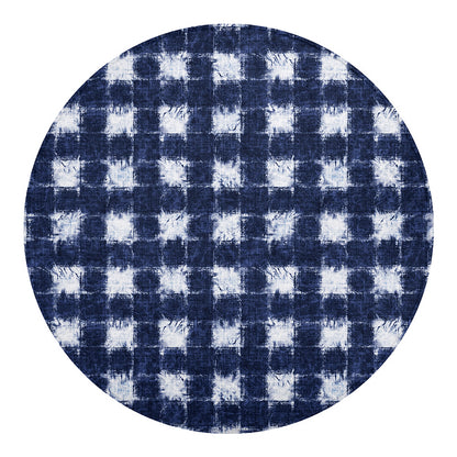 Shibori Grid Pattern Print Round Blanket