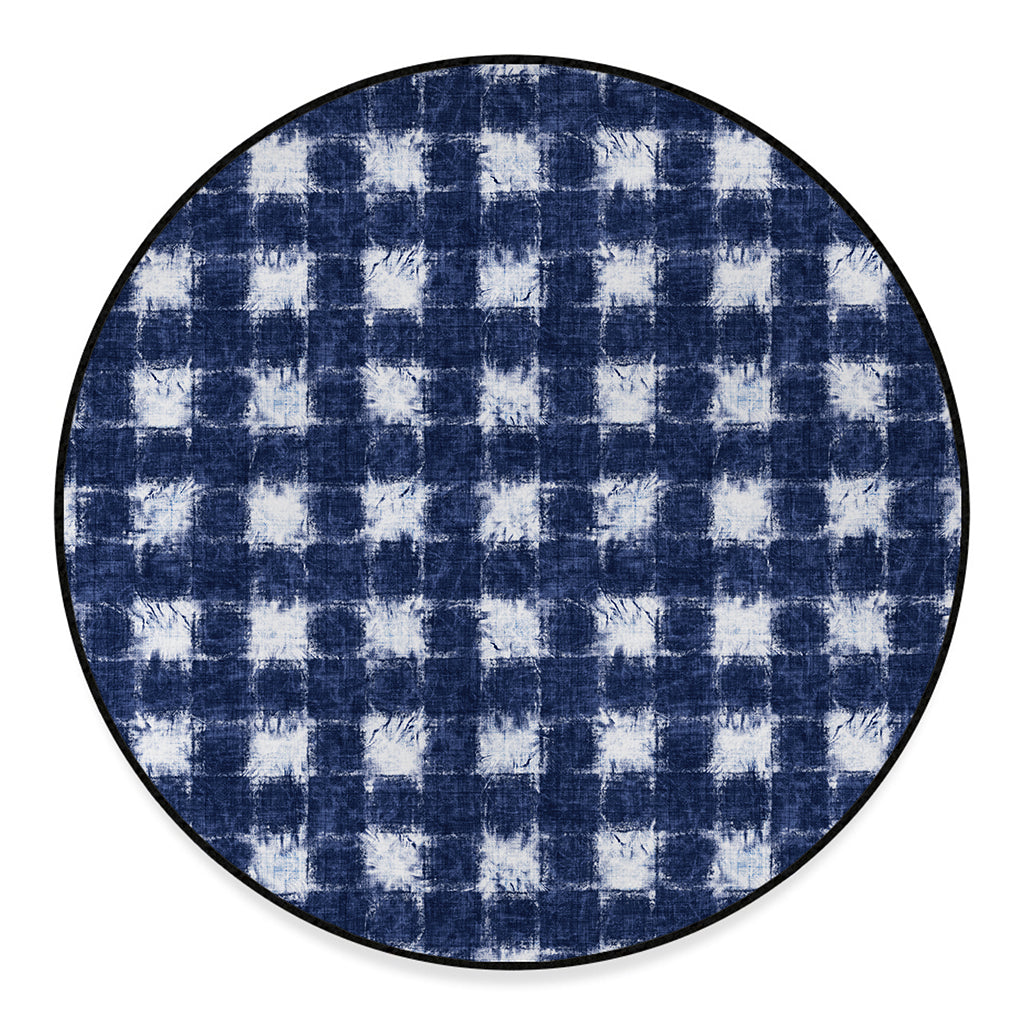 Shibori Grid Pattern Print Round Floor Mat