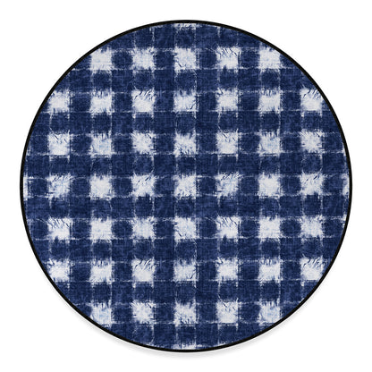 Shibori Grid Pattern Print Round Floor Mat