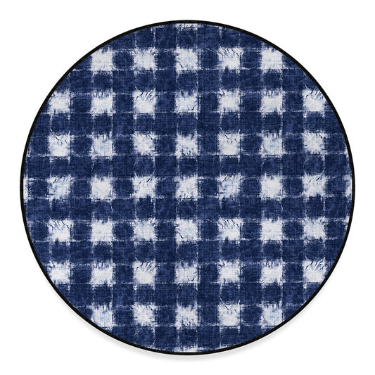 Shibori Grid Pattern Print Round Floor Mat