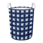 Shibori Grid Pattern Print Round Laundry Basket