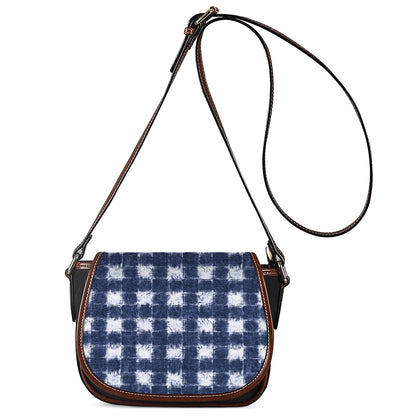 Shibori Grid Pattern Print Saddle Bag