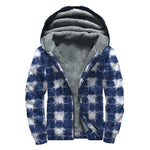 Shibori Grid Pattern Print Sherpa Lined Zip Up Hoodie