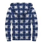 Shibori Grid Pattern Print Sherpa Lined Zip Up Hoodie