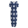 Shibori Grid Pattern Print Short Sleeve Long Nightdress