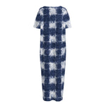 Shibori Grid Pattern Print Short Sleeve Long Nightdress