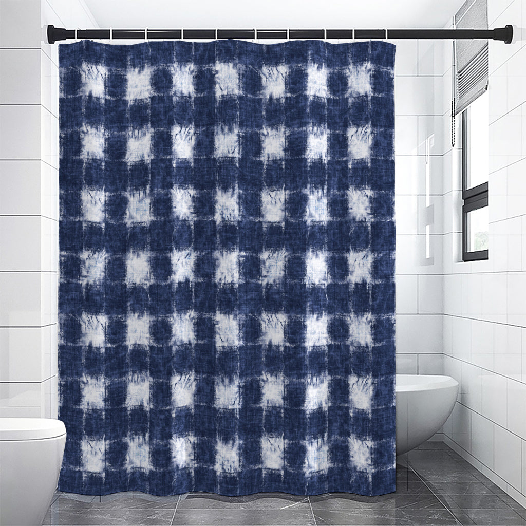 Shibori Grid Pattern Print Shower Curtain
