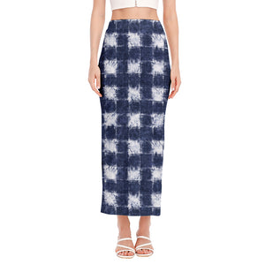 Shibori Grid Pattern Print Side Slit Maxi Skirt