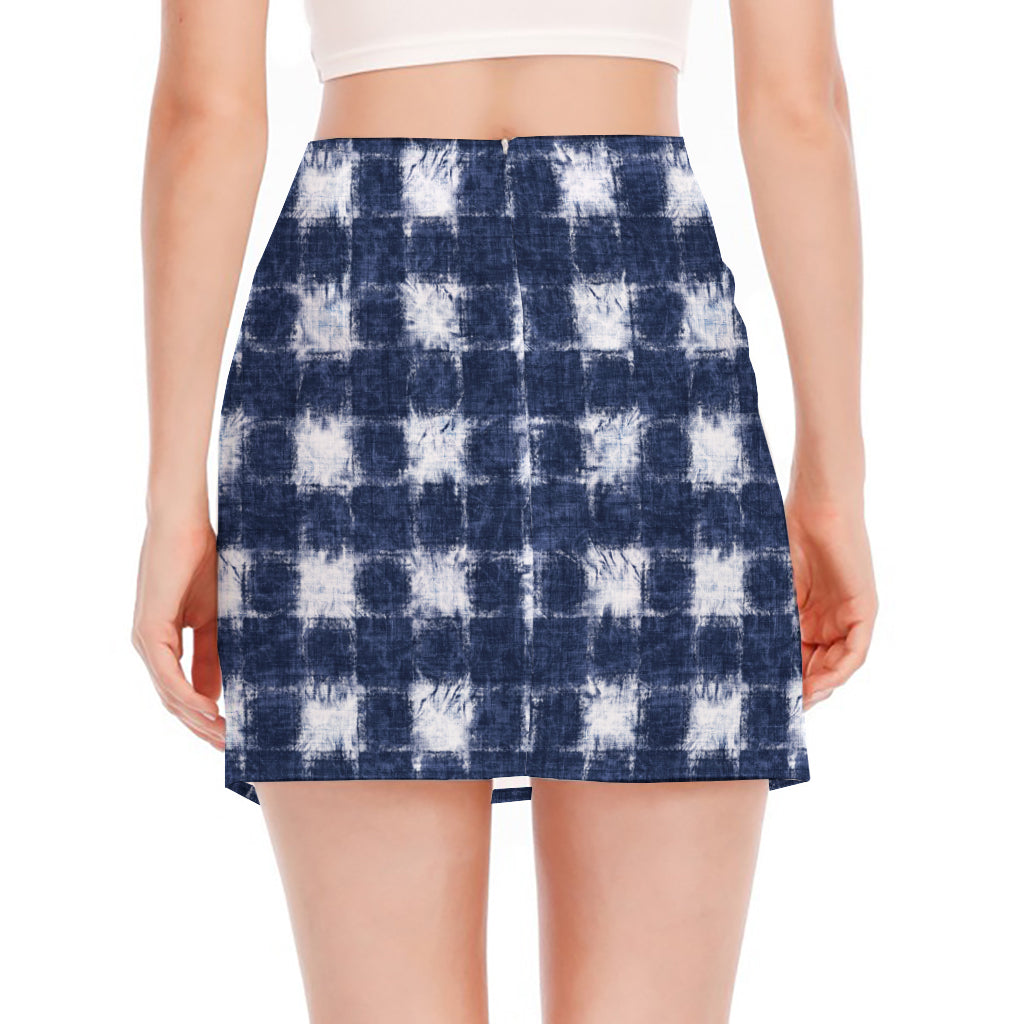 Shibori Grid Pattern Print Side Slit Mini Skirt