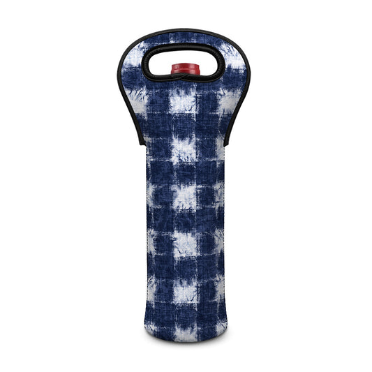 Shibori Grid Pattern Print Single Neoprene Wine Tote