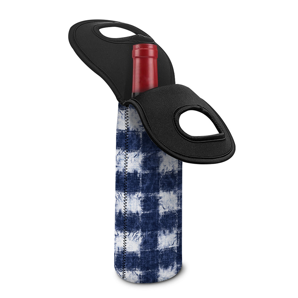 Shibori Grid Pattern Print Single Neoprene Wine Tote