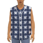 Shibori Grid Pattern Print Sleeveless Baseball Jersey