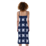 Shibori Grid Pattern Print Slim Fit Midi Cami Dress