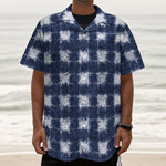 Shibori Grid Pattern Print Textured Short Sleeve Shirt