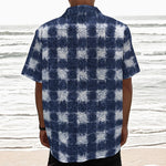 Shibori Grid Pattern Print Textured Short Sleeve Shirt