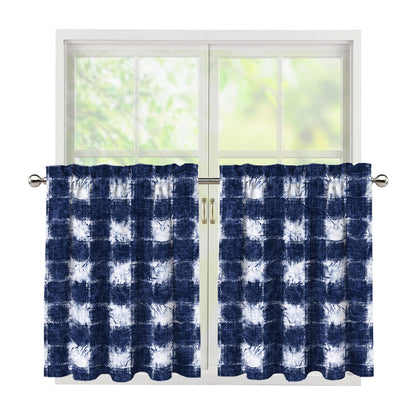 Shibori Grid Pattern Print Tier Curtains