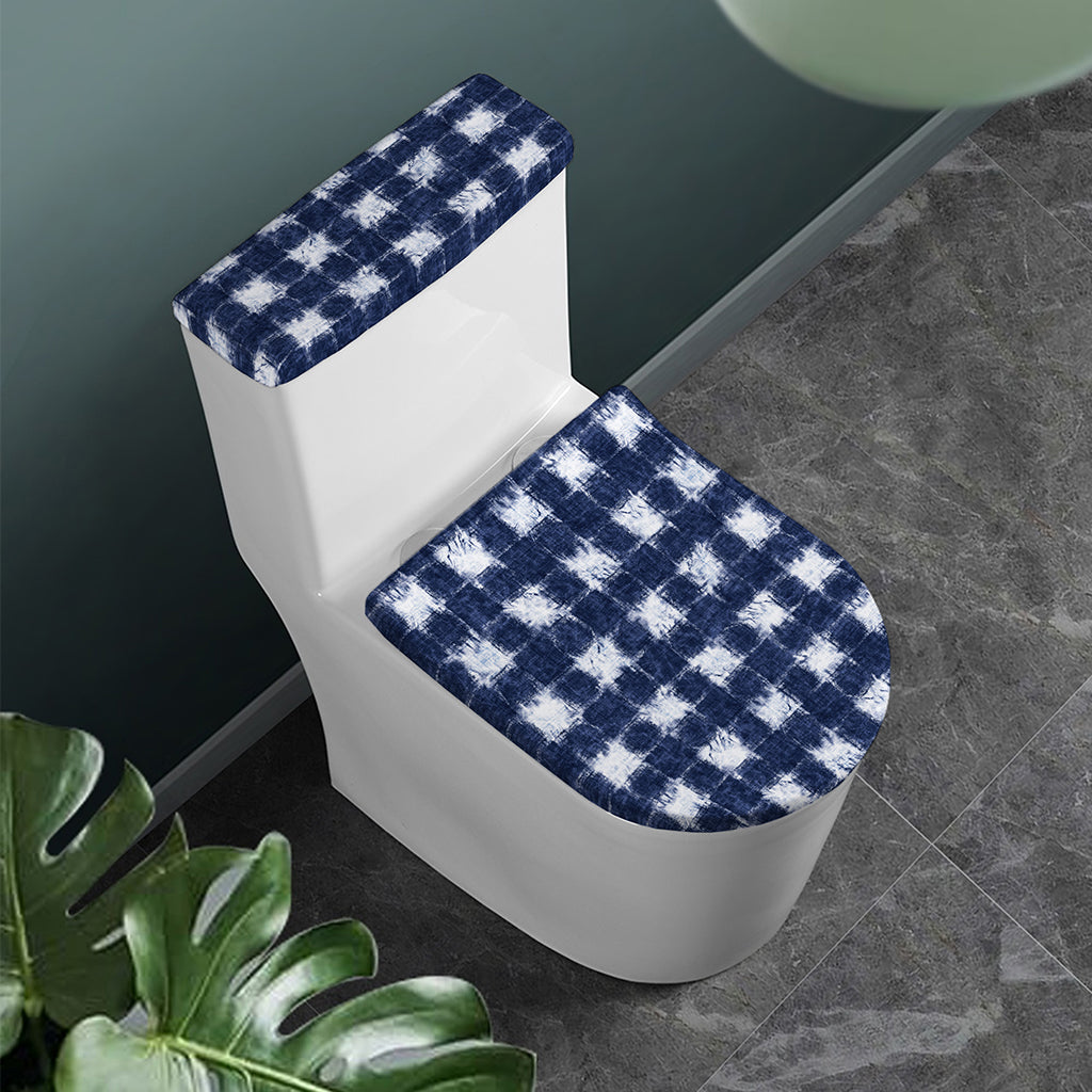 Shibori Grid Pattern Print Toilet Lid And Tank Cover Set