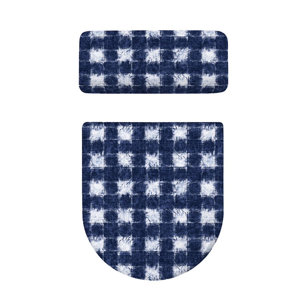 Shibori Grid Pattern Print Toilet Lid And Tank Cover Set