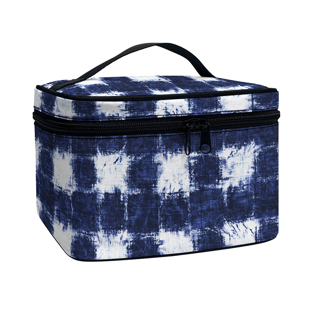 Shibori Grid Pattern Print Travel Makeup Bag