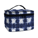 Shibori Grid Pattern Print Travel Makeup Bag