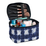 Shibori Grid Pattern Print Travel Makeup Bag