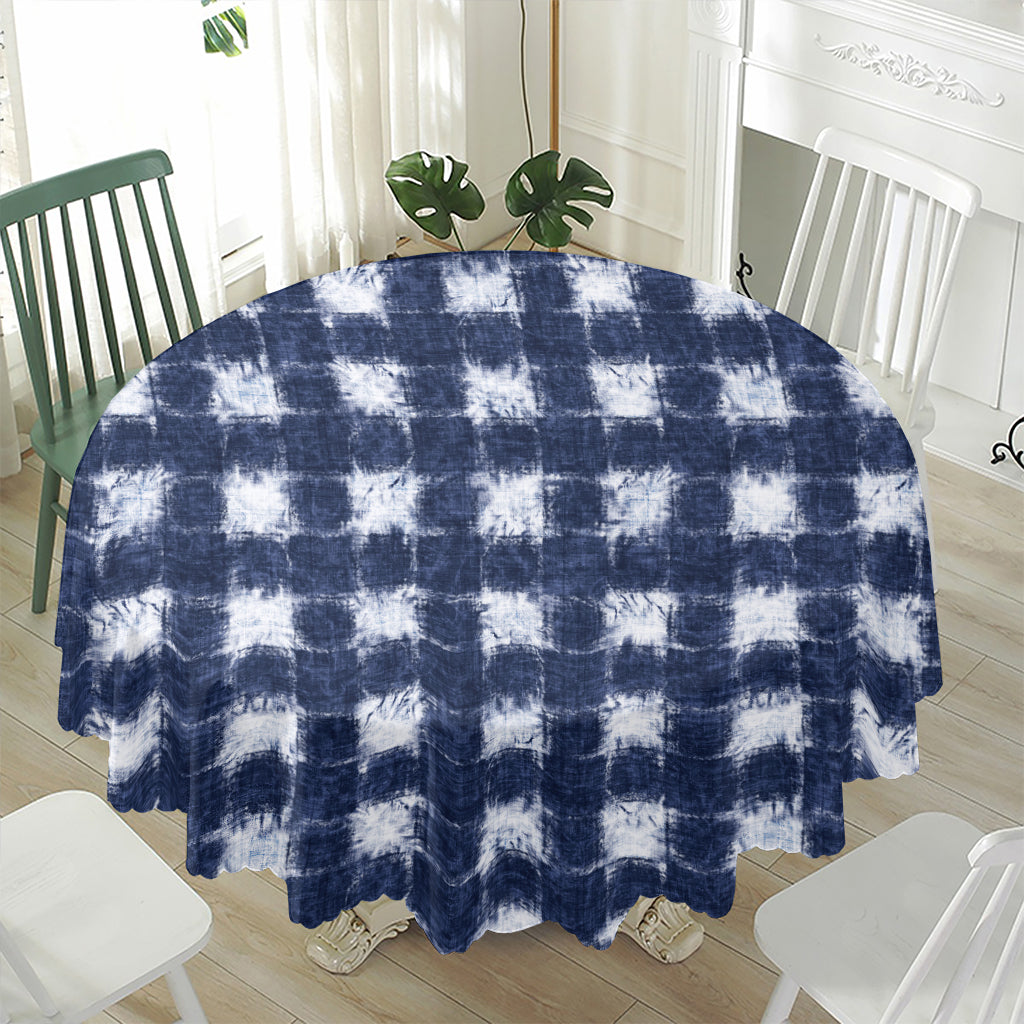 Shibori Grid Pattern Print Waterproof Round Tablecloth