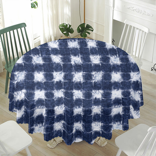 Shibori Grid Pattern Print Waterproof Round Tablecloth