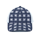 Shibori Grid Pattern Print White Mesh Trucker Cap