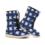 Shibori Grid Pattern Print Winter Boots