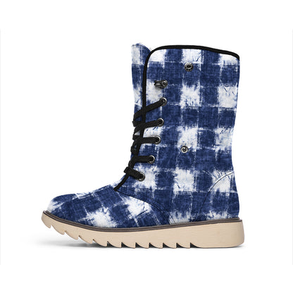 Shibori Grid Pattern Print Winter Boots