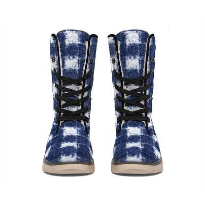Shibori Grid Pattern Print Winter Boots