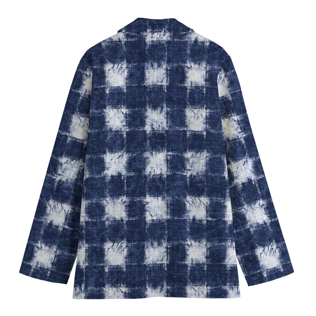 Shibori Grid Pattern Print Women's Blazer