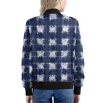 Shibori Grid Pattern Print Women's Bomber Jacket