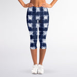 Shibori Grid Pattern Print Women's Capri Leggings