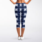 Shibori Grid Pattern Print Women's Capri Leggings