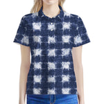 Shibori Grid Pattern Print Women's Polo Shirt