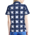 Shibori Grid Pattern Print Women's Polo Shirt