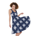 Shibori Grid Pattern Print Sleeveless Knee Length Dress
