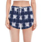 Shibori Grid Pattern Print Women's Split Running Shorts