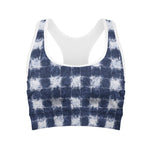 Shibori Grid Pattern Print Women's Sports Bra