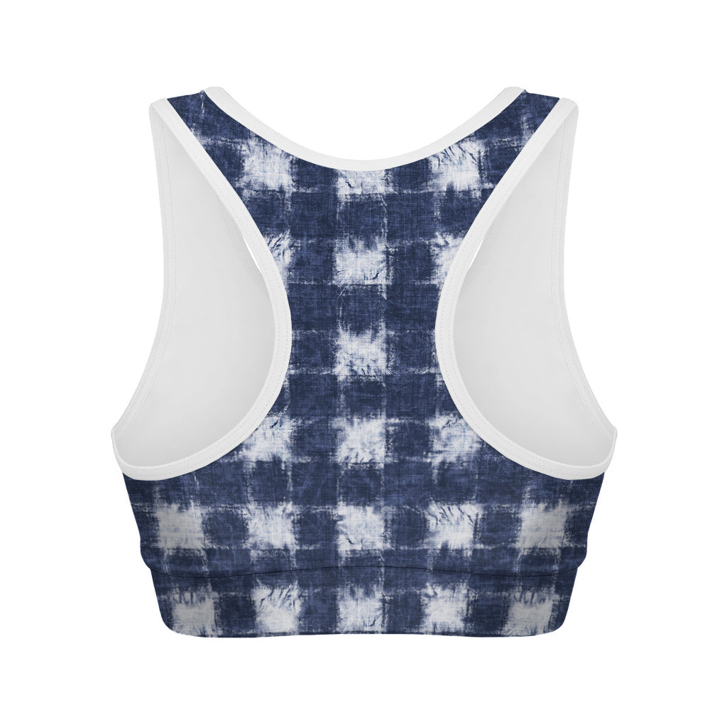 Shibori Grid Pattern Print Women's Sports Bra