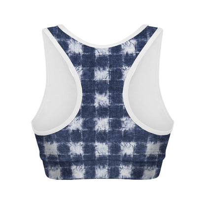 Shibori Grid Pattern Print Women's Sports Bra