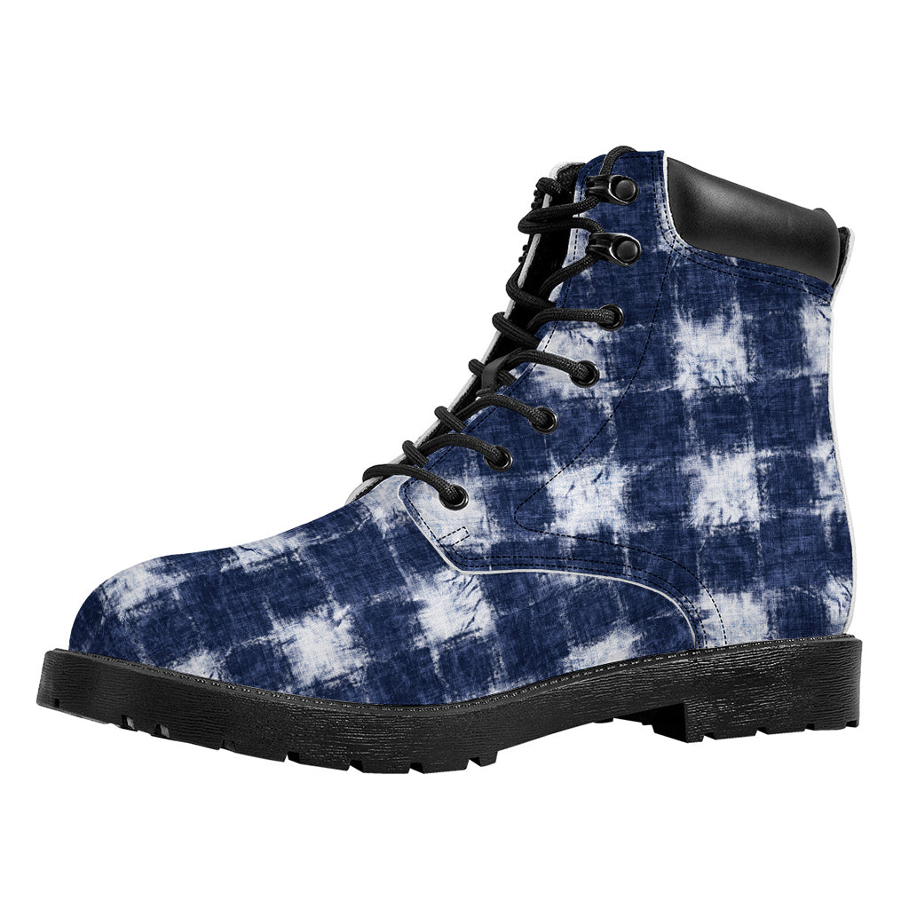 Shibori Grid Pattern Print Work Boots