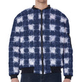Shibori Grid Pattern Print Zip Sleeve Bomber Jacket